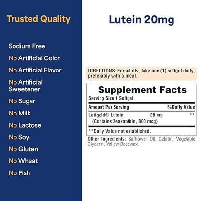 Puritan's Pride Premium Lutigold™ Lutein Carotinoid 40 mg mit Zeaxanthin – Nahrungsergänzungsmittel für die Augengesundheit, 120 Kapseln, 8 Monate Vorrat