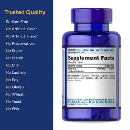 Puritan's Pride Vitamin B-12 1000mcg mit Zeitfreisetzung – Vegetarisches Nahrungsergänzungsmittel für Energiestoffwechsel, Herz, Kreislauf und Nervensystem – 8 Monate Versorgung, 250 Tabletten