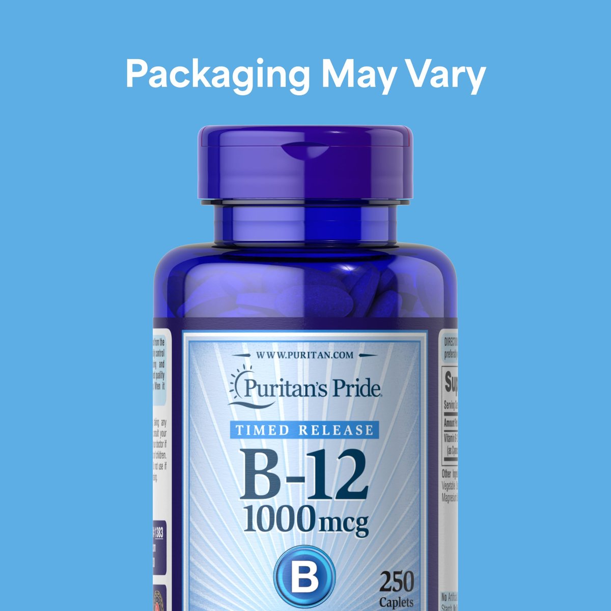 Puritan's Pride Vitamin B-12 1000mcg mit Zeitfreisetzung – Vegetarisches Nahrungsergänzungsmittel für Energiestoffwechsel, Herz, Kreislauf und Nervensystem – 8 Monate Versorgung, 250 Tabletten