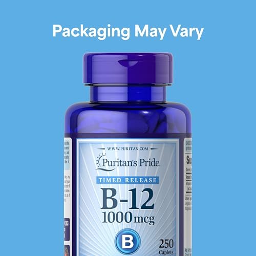 Puritan's Pride Vitamin B-12 1000mcg mit Zeitfreisetzung – Vegetarisches Nahrungsergänzungsmittel für Energiestoffwechsel, Herz, Kreislauf und Nervensystem – 8 Monate Versorgung, 250 Tabletten