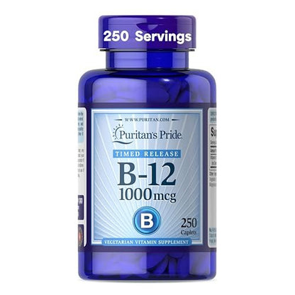Puritan's Pride Vitamin B-12 1000mcg mit Zeitfreisetzung – Vegetarisches Nahrungsergänzungsmittel für Energiestoffwechsel, Herz, Kreislauf und Nervensystem – 8 Monate Versorgung, 250 Tabletten