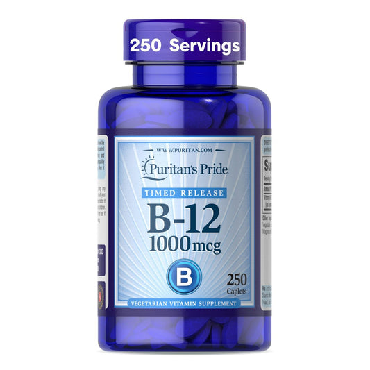 Puritan's Pride Vitamin B-12 1000mcg mit Zeitfreisetzung – Vegetarisches Nahrungsergänzungsmittel für Energiestoffwechsel, Herz, Kreislauf und Nervensystem – 8 Monate Versorgung, 250 Tabletten