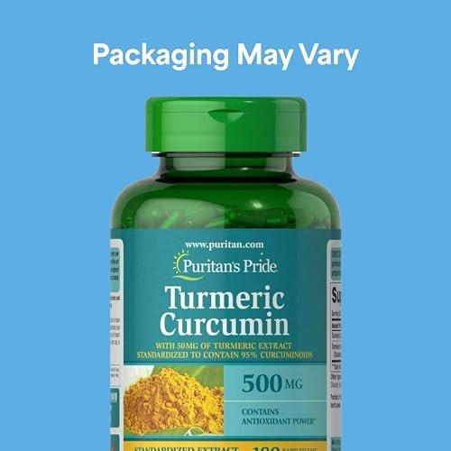 Puritan's Pride Kurkuma Curcumin 500 mg, standardisiert auf 95 % Curcuminoide, pflanzliches Nahrungsergänzungsmittel für antioxidative Gesundheit, 180 Kapseln mit schneller Freisetzung