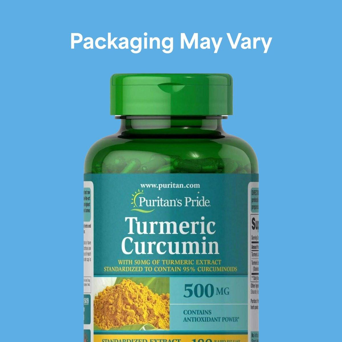 Puritan's Pride Kurkuma Curcumin 500 mg, standardisiert auf 95 % Curcuminoide, pflanzliches Nahrungsergänzungsmittel für antioxidative Gesundheit, 180 Kapseln mit schneller Freisetzung