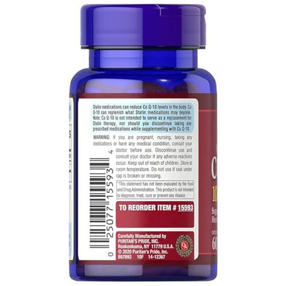 Puritan's Pride Coenzym Q10 100 mg – Nahrungsergänzungsmittel für Herzgesundheit, Blutdruck, Mundgesundheit und gesundes Altern, 60 Kapseln