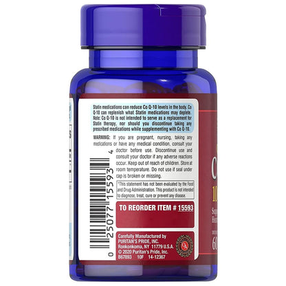 Puritan's Pride Coenzym Q10 100 mg – Nahrungsergänzungsmittel für Herzgesundheit, Blutdruck, Mundgesundheit und gesundes Altern, 60 Kapseln