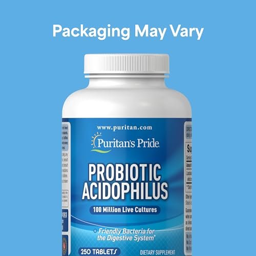 Puritan's Pride Tägliches Probiotikum Acidophilus, 100 Millionen lebende Kulturen, Nahrungsergänzungsmittel für Verdauungs-, Darm- und Immunsystem, Soja-, Natrium- und Glutenfrei, 8-Monats-Vorrat, 250 Tabletten