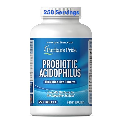 Puritan's Pride Tägliches Probiotikum Acidophilus, 100 Millionen lebende Kulturen, Nahrungsergänzungsmittel für Verdauungs-, Darm- und Immunsystem, Soja-, Natrium- und Glutenfrei, 8-Monats-Vorrat, 250 Tabletten