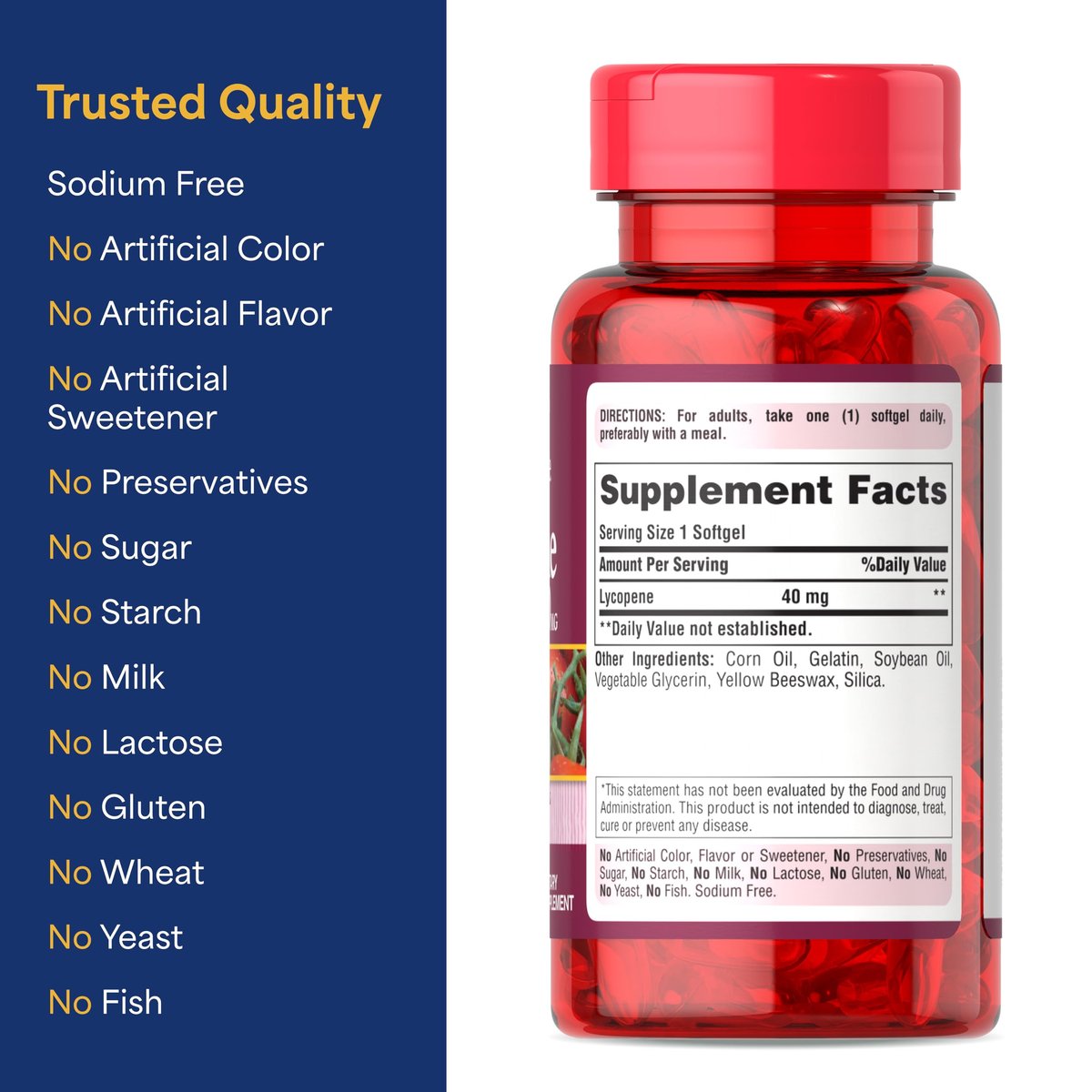 Puritan's Pride Premium Lycopene 20 mg – Nahrungsergänzungsmittel für Prostata, Antioxidans, Herzgesundheit und allgemeine Gesundheit, 60 schnell freisetzende Softgels (1 Monatsvorrat)