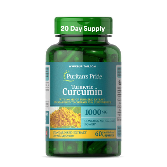 Puritan's Pride Kurkuma Curcumin 1.000 mg, standardisiert auf 95 % Curcuminoide, pflanzliches Nahrungsergänzungsmittel für antioxidative Gesundheit, 60 Kapseln
