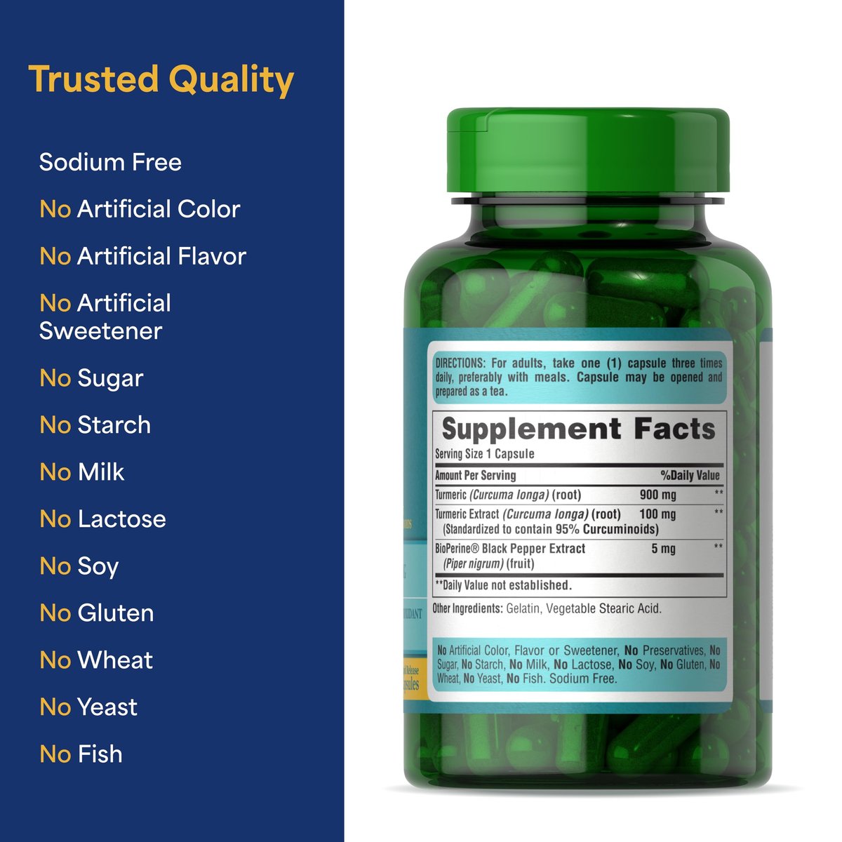 Puritan's Pride Kurkuma Curcumin 1.000 mg, standardisiert auf 95 % Curcuminoide, pflanzliches Nahrungsergänzungsmittel für antioxidative Gesundheit, 60 Kapseln