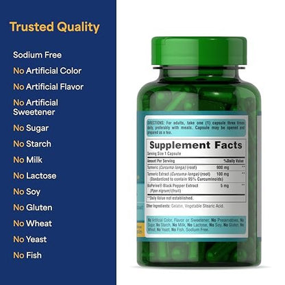 Puritan's Pride Kurkuma Curcumin 1.000 mg, standardisiert auf 95 % Curcuminoide, pflanzliches Nahrungsergänzungsmittel für antioxidative Gesundheit, 60 Kapseln