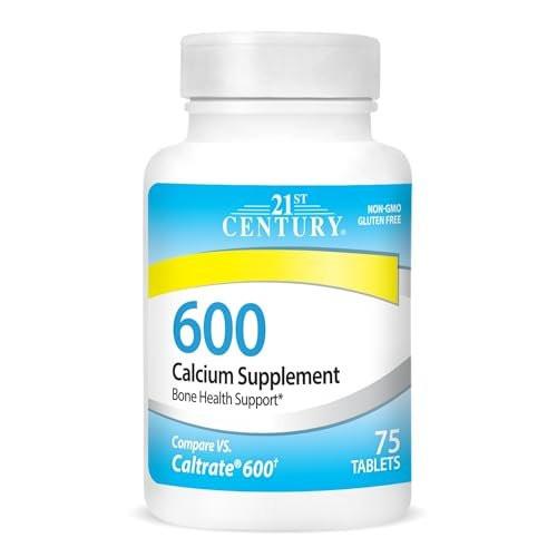 21st Century Calcium 600 mg Nahrungsergänzungsmittel (75 Tabletten) – Vegan-freundliches Knochenstärkungs-Calcium, Non-GMO & glutenfrei, ohne künstliche Aromen, geeignet für Männer & Frauen