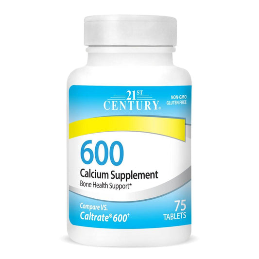 21st Century Calcium 600 mg Nahrungsergänzungsmittel (75 Tabletten) – Vegan-freundliches Knochenstärkungs-Calcium, Non-GMO & glutenfrei, ohne künstliche Aromen, geeignet für Männer & Frauen