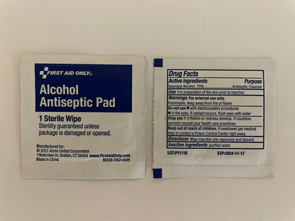 First Aid Only Alkoholtupfer, einzeln verpackt, 100 Stück pro Box