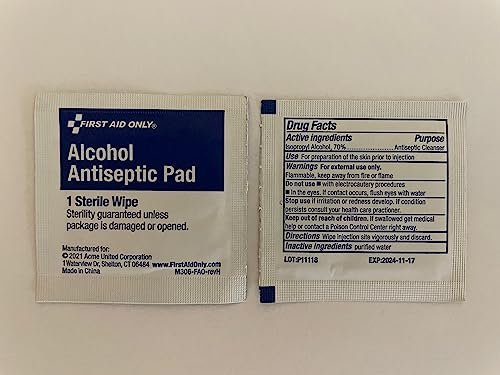 First Aid Only Alkoholtupfer, einzeln verpackt, 100 Stück pro Box
