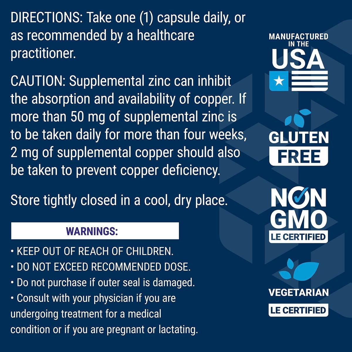 Life Extension Zinc Caps – 50 mg Zinkcitrat, Immunsystem Unterstützung, Hoch bioverfügbar, Vegetarisch, Nicht-GVO, Glutenfrei, 90 Kapseln