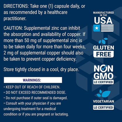 Life Extension Zinc Caps – 50 mg Zinkcitrat, Immunsystem Unterstützung, Hoch bioverfügbar, Vegetarisch, Nicht-GVO, Glutenfrei, 90 Kapseln