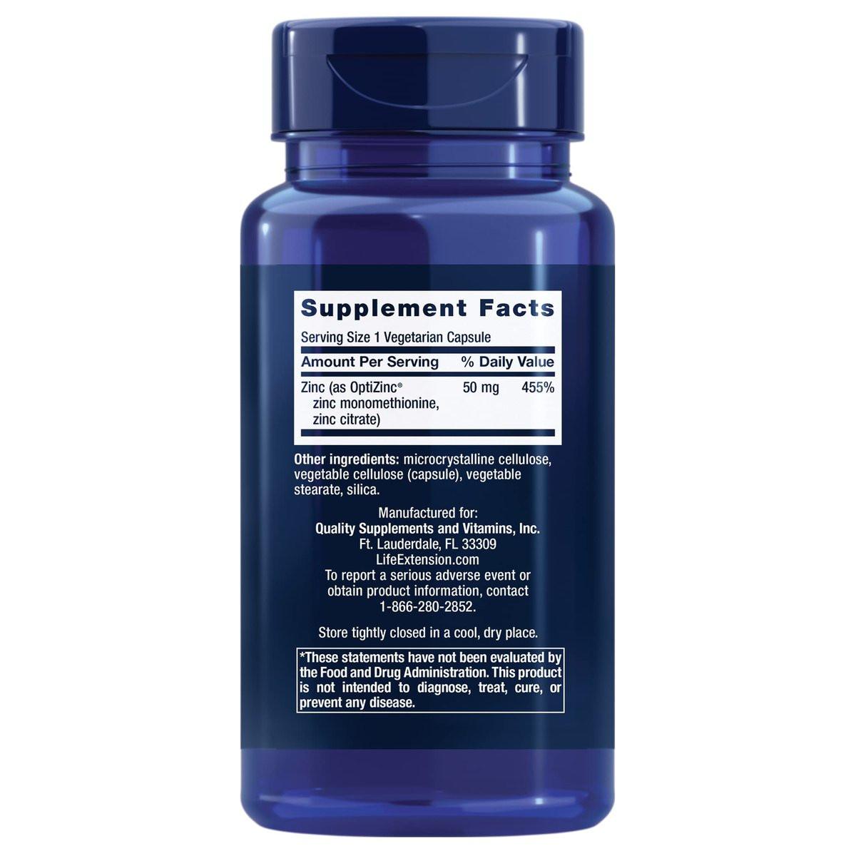 Life Extension Zinc Caps – 50 mg Zinkcitrat, Immunsystem Unterstützung, Hoch bioverfügbar, Vegetarisch, Nicht-GVO, Glutenfrei, 90 Kapseln