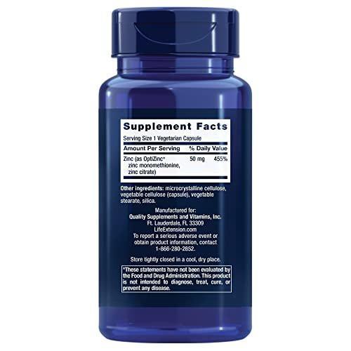 Life Extension Zinc Caps – 50 mg Zinkcitrat, Immunsystem Unterstützung, Hoch bioverfügbar, Vegetarisch, Nicht-GVO, Glutenfrei, 90 Kapseln