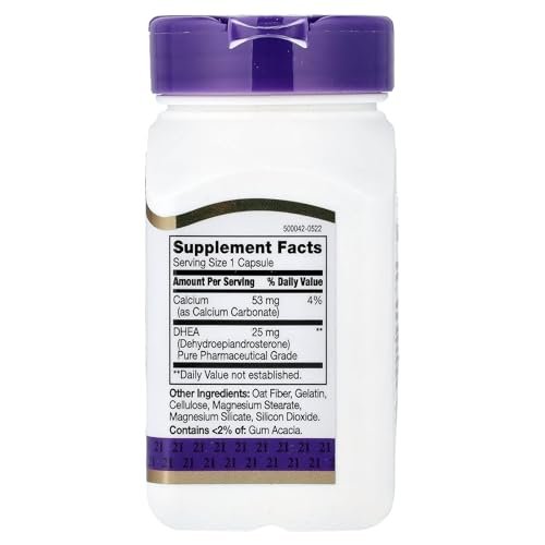 21st Century DHEA 25 mg Kapseln (90 Stück) – Hormonhaushalt Unterstützung für Frauen und Männer, Glutenfrei, Nicht-GVO, Ohne Konservierungsstoffe oder Künstliche Aromen