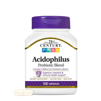 21st Century Acidophilus Probiotische Mischung Kapseln (100 Stück) – Tägliches Probiotikum mit Lactobacillus Acidophilus zur Unterstützung der Verdauungsgesundheit und des Immunsystems – Nicht-GVO, Glutenfrei