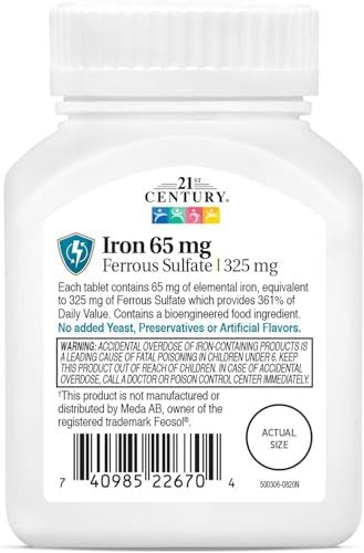 21st Century Slow-Release Eisenpräparat, 120 Tabletten, Hochpotentes veganes Eisen mit 325 mg Eisensulfat, glutenfrei, ohne Hefe oder künstliche Aromen