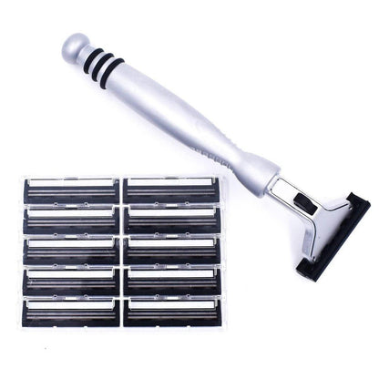 Taconic All-Metal Heavyweight Chrome Rasierer – Kompatibel mit Gillette® Atra, inkl. 10 Pivot Plus Personna Klingen, ergonomischer Griff, langlebiges Design