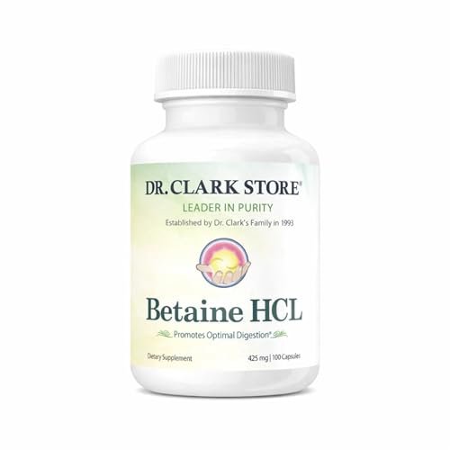 Dr. Clark Betain HCL Verdauungsenzyme – Sodbrennen-Medizin, Salzsäure-Protein-Ergänzung, Optimale Verdauungsformel, 100 Gelatinekapseln, 425 mg