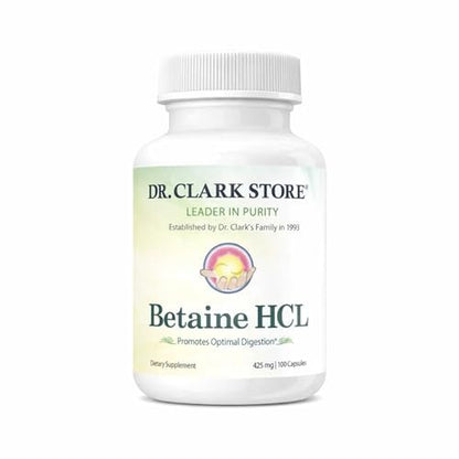 Dr. Clark Betain HCL Verdauungsenzyme – Sodbrennen-Medizin, Salzsäure-Protein-Ergänzung, Optimale Verdauungsformel, 100 Gelatinekapseln, 425 mg