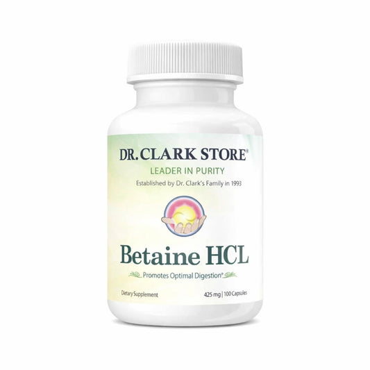 Dr. Clark Betain HCL Verdauungsenzyme – Sodbrennen-Medizin, Salzsäure-Protein-Ergänzung, Optimale Verdauungsformel, 100 Gelatinekapseln, 425 mg
