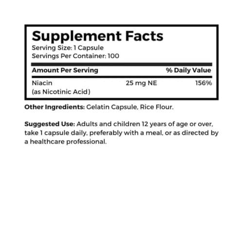 Dr. Clark Niacin (Vitamin B3) – 25 mg, 100 Gelatinekapseln – Unterstützt Kreislauf und gesunden Cholesterinspiegel