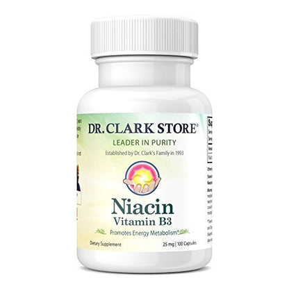 Dr. Clark Niacin (Vitamin B3) – 25 mg, 100 Gelatinekapseln – Unterstützt Kreislauf und gesunden Cholesterinspiegel
