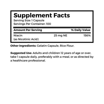 Dr. Clark Niacin (Vitamin B3) – 25 mg, 100 Gelatinekapseln – Unterstützt Kreislauf und gesunden Cholesterinspiegel