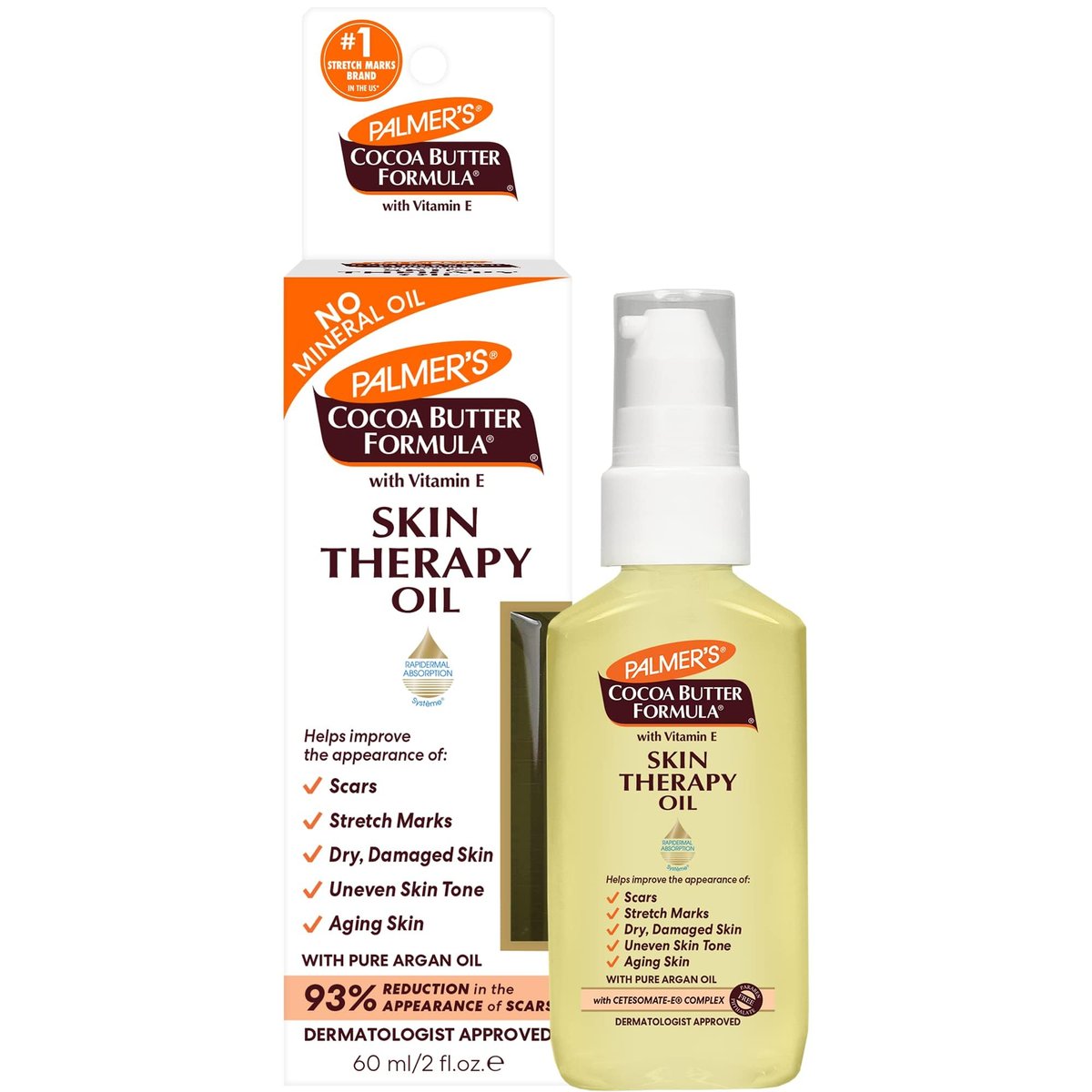 Palmer's Cocoa Butter Formula Skin Therapy Feuchtigkeitsspendendes Körperöl mit Vitamin E & reinem Arganöl – Tiefenwirksame Pflege für trockene, geschädigte Haut, Narben und Dehnungsstreifen, 60 ml