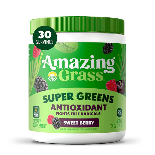 Amazing Grass Super Greens Pulver mit Antioxidantien, Bio-Grünzeugmischung Superfood, Smoothie-Mix mit Vitamin C und Vitamin K, Sweet Berry, 30 Portionen, 7,4 Unzen (Verpackung kann variieren)