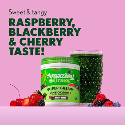 Amazing Grass Super Greens Pulver mit Antioxidantien, Bio-Grünzeugmischung Superfood, Smoothie-Mix mit Vitamin C und Vitamin K, Sweet Berry, 30 Portionen, 7,4 Unzen (Verpackung kann variieren)