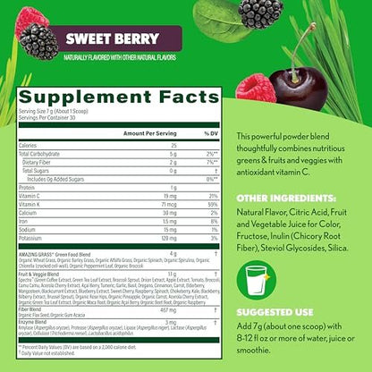 Amazing Grass Super Greens Pulver mit Antioxidantien, Bio-Grünzeugmischung Superfood, Smoothie-Mix mit Vitamin C und Vitamin K, Sweet Berry, 30 Portionen, 7,4 Unzen (Verpackung kann variieren)