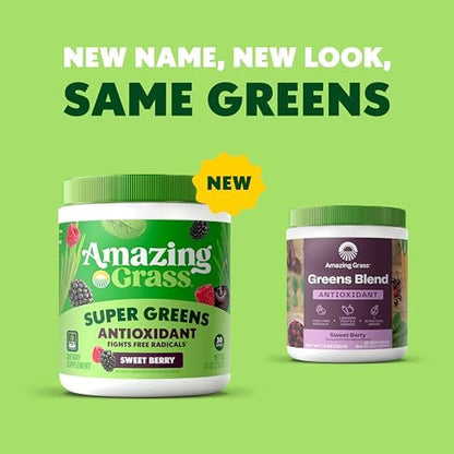 Amazing Grass Super Greens Pulver mit Antioxidantien, Bio-Grünzeugmischung Superfood, Smoothie-Mix mit Vitamin C und Vitamin K, Sweet Berry, 30 Portionen, 7,4 Unzen (Verpackung kann variieren)