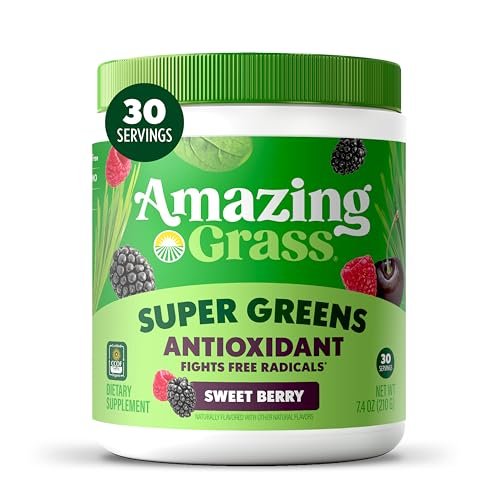 Amazing Grass Super Greens Pulver mit Antioxidantien, Bio-Grünzeugmischung Superfood, Smoothie-Mix mit Vitamin C und Vitamin K, Sweet Berry, 30 Portionen, 7,4 Unzen (Verpackung kann variieren)