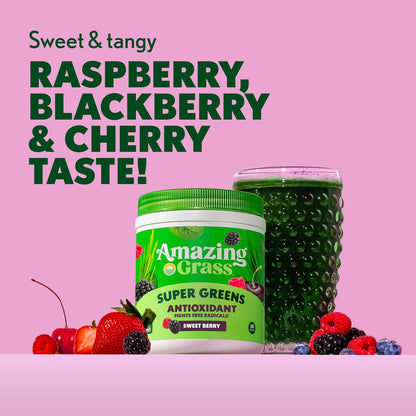 Amazing Grass Super Greens Pulver mit Antioxidantien, Bio-Grünzeugmischung Superfood, Smoothie-Mix mit Vitamin C und Vitamin K, Sweet Berry, 30 Portionen, 7,4 Unzen (Verpackung kann variieren)