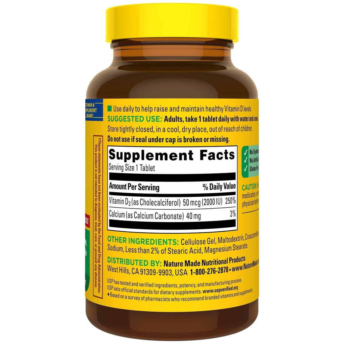 Nature Made Vitamin D3 2000 IE (50 µg) – 220 Tabletten, Nahrungsergänzungsmittel für Knochen, Zähne, Muskeln und Immunsystem