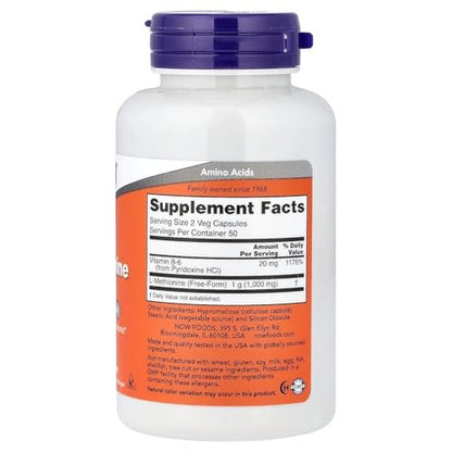 Now Foods L-Methionin 500 mg – 100 Kapseln | Hochwertiges Aminosäurepräparat
