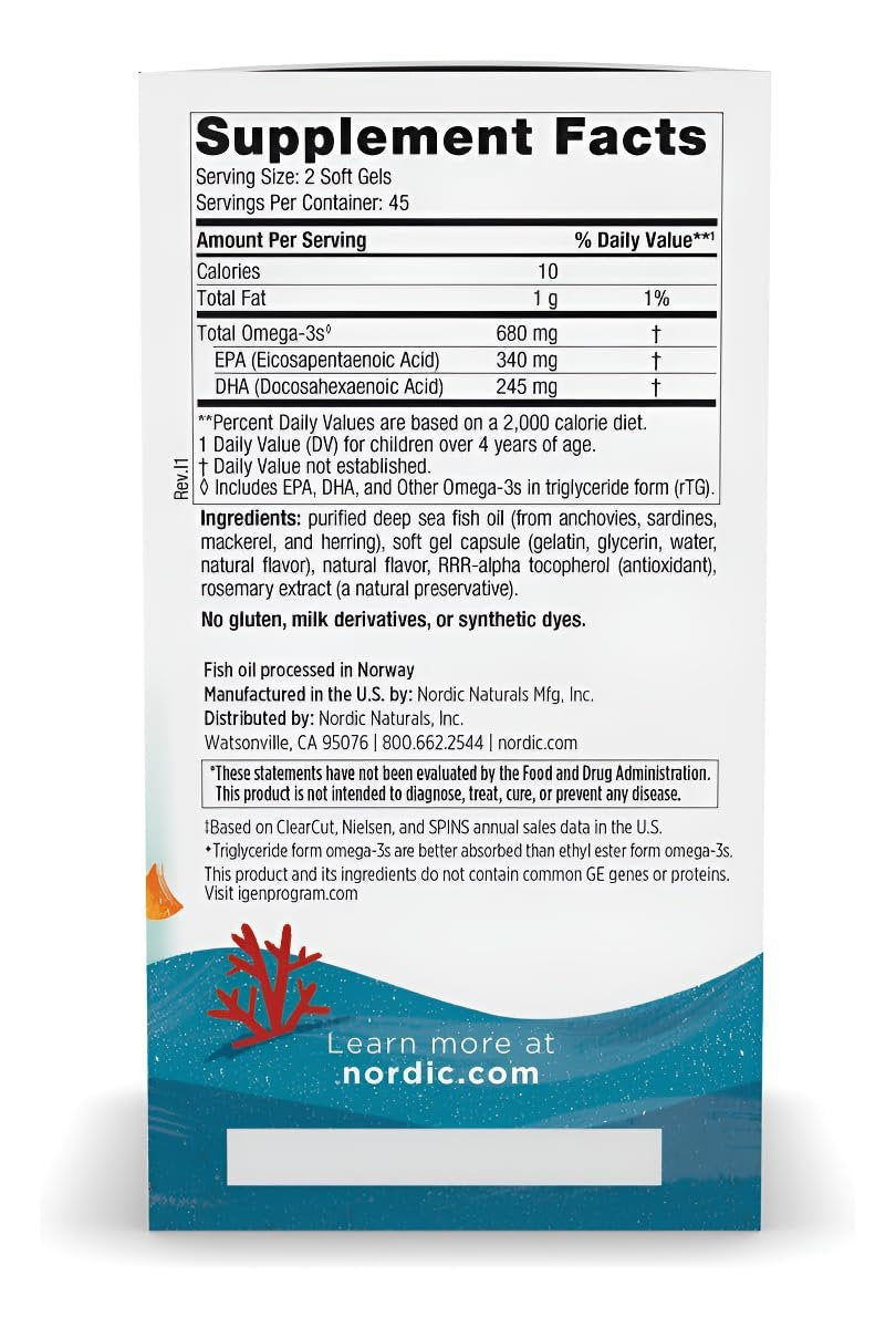 Nordic Naturals Ultimate Omega Junior, Erdbeere - 90 Mini-Weichkapseln - 680 mg Omega-3 mit EPA & DHA - Für Gehirn, Stimmung, Lernen - Nicht-GVO - 45 Portionen