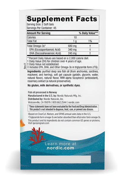 Nordic Naturals Ultimate Omega Junior, Erdbeere - 90 Mini-Weichkapseln - 680 mg Omega-3 mit EPA & DHA - Für Gehirn, Stimmung, Lernen - Nicht-GVO - 45 Portionen