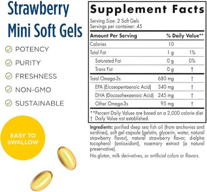 Nordic Naturals Ultimate Omega Junior, Erdbeere - 90 Mini-Weichkapseln - 680 mg Omega-3 mit EPA & DHA - Für Gehirn, Stimmung, Lernen - Nicht-GVO - 45 Portionen