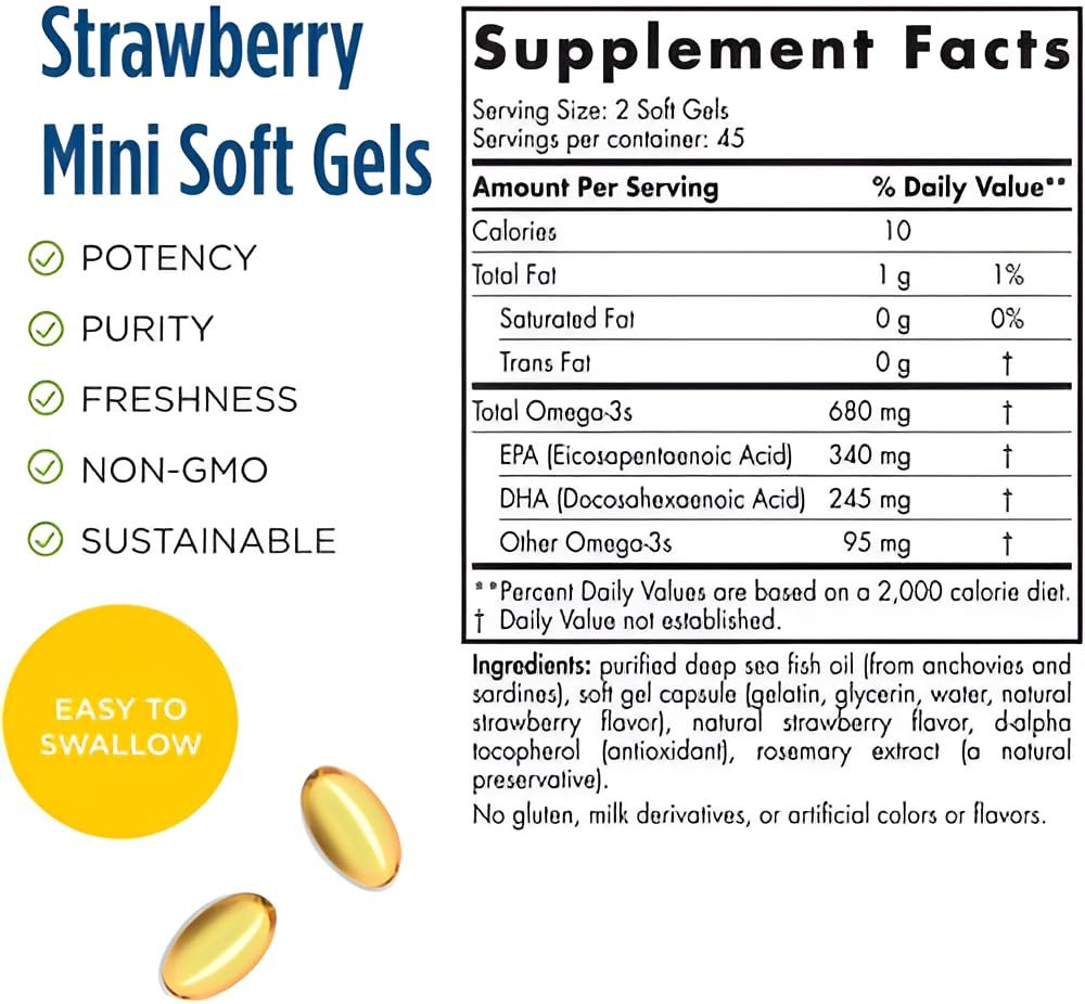 Nordic Naturals Ultimate Omega Junior, Erdbeere - 90 Mini-Weichkapseln - 680 mg Omega-3 mit EPA & DHA - Für Gehirn, Stimmung, Lernen - Nicht-GVO - 45 Portionen