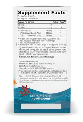 Nordic Naturals Ultimate Omega Junior, Erdbeere - 90 Mini-Weichkapseln - 680 mg Omega-3 mit EPA & DHA - Für Gehirn, Stimmung, Lernen - Nicht-GVO - 45 Portionen
