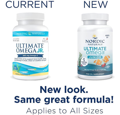 Nordic Naturals Ultimate Omega Junior, Erdbeere - 90 Mini-Weichkapseln - 680 mg Omega-3 mit EPA & DHA - Für Gehirn, Stimmung, Lernen - Nicht-GVO - 45 Portionen