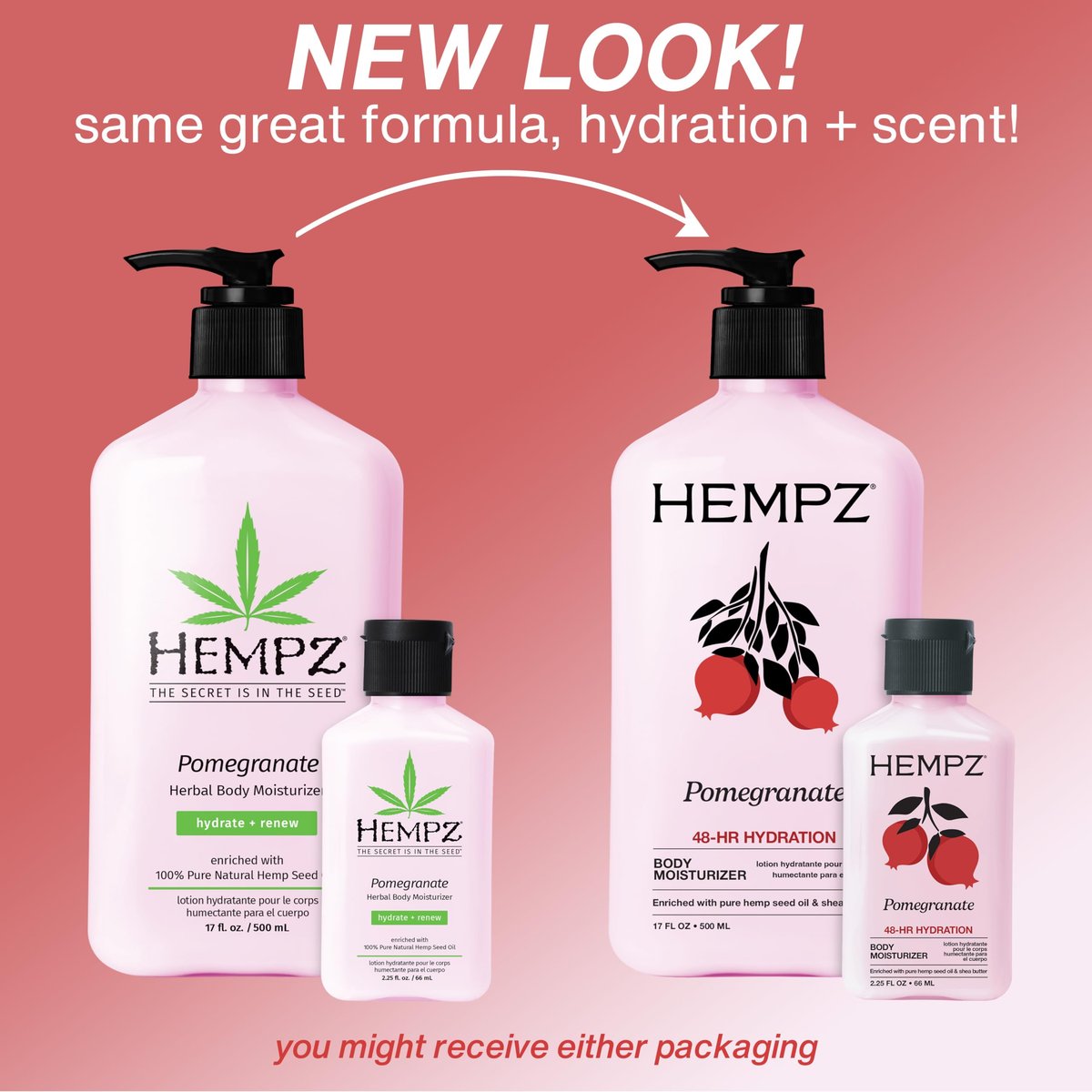 Hempz Pomegranate Herbal Body Moisturizer 2,25 oz – Paraben-freie, Anti-Aging, feuchtigkeitsspendende Creme für alle Hauttypen